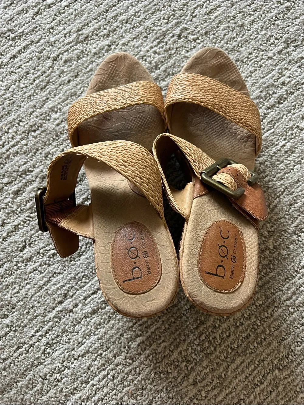 b.o.c. Tan Woven Wedge Slide Sandals with Buckle